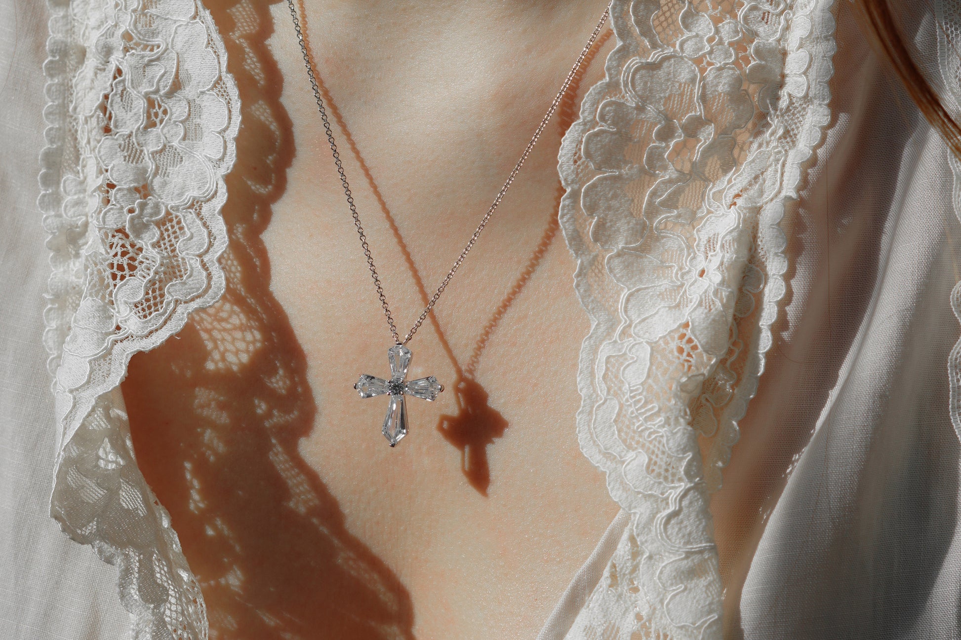 Sparkling Silver Crystal Baguette Cross Necklace