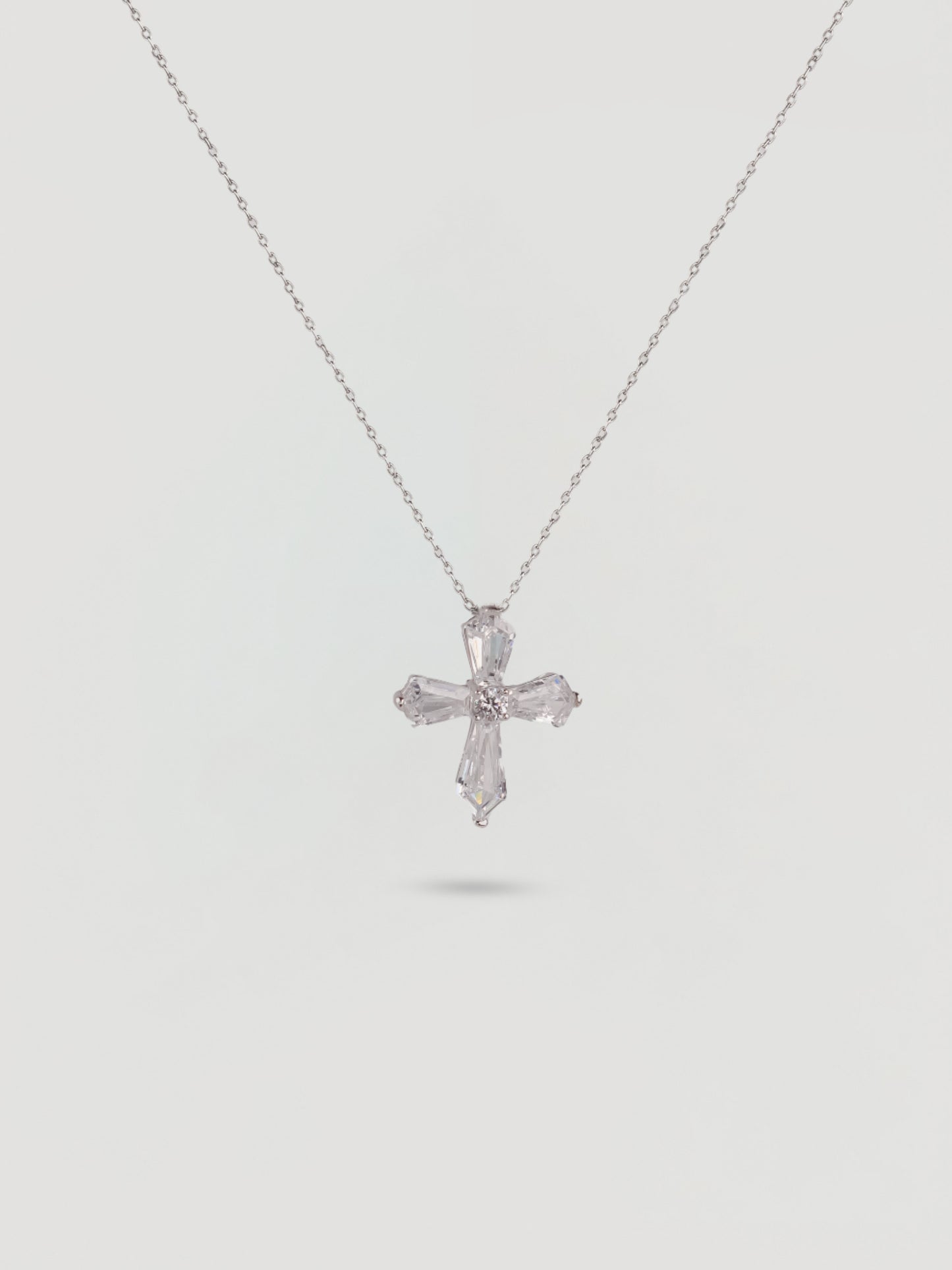 Sparkling Silver Crystal Baguette Cross Necklace