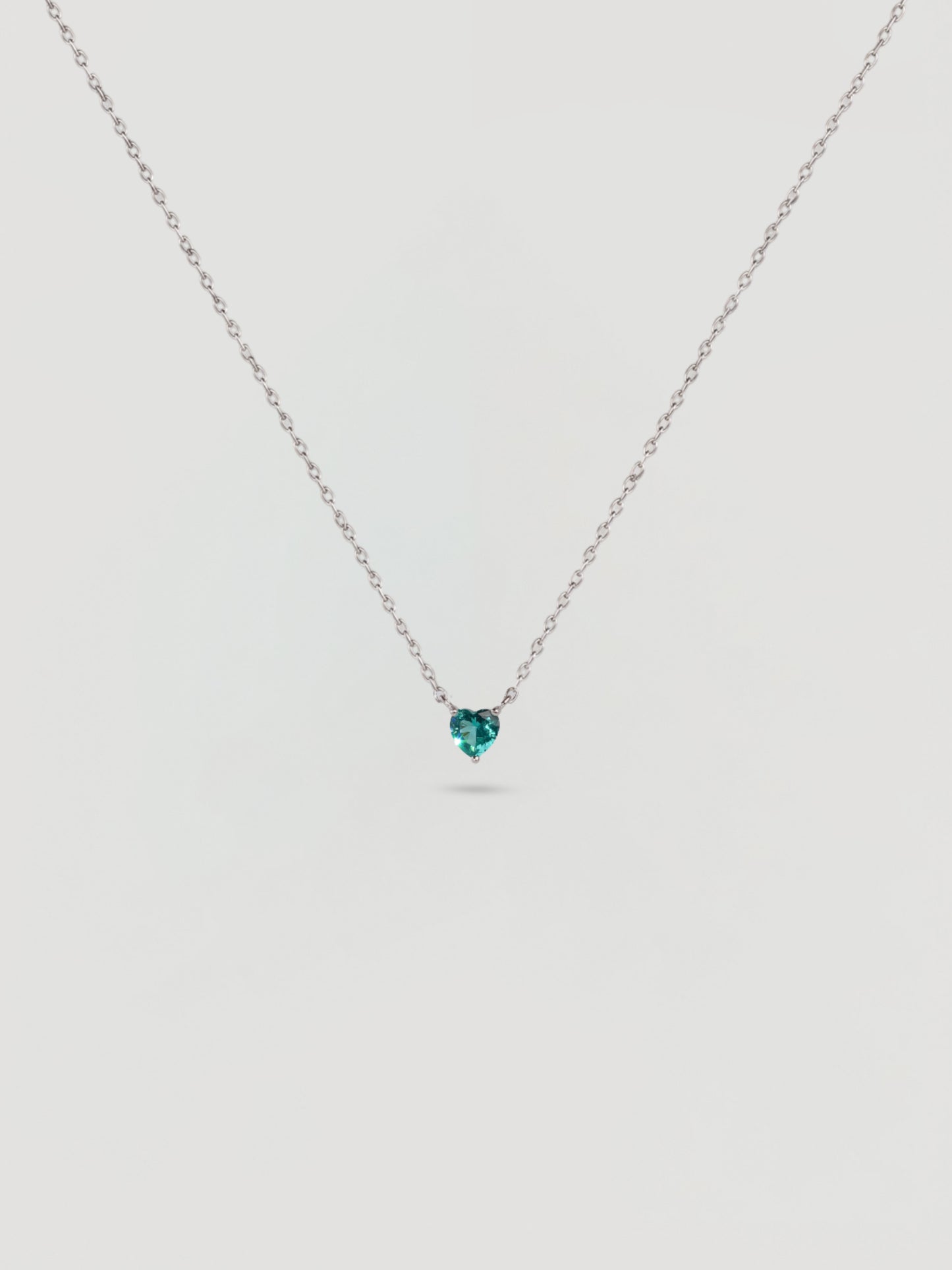 Dainty Silver Green Heart Crystal Necklace