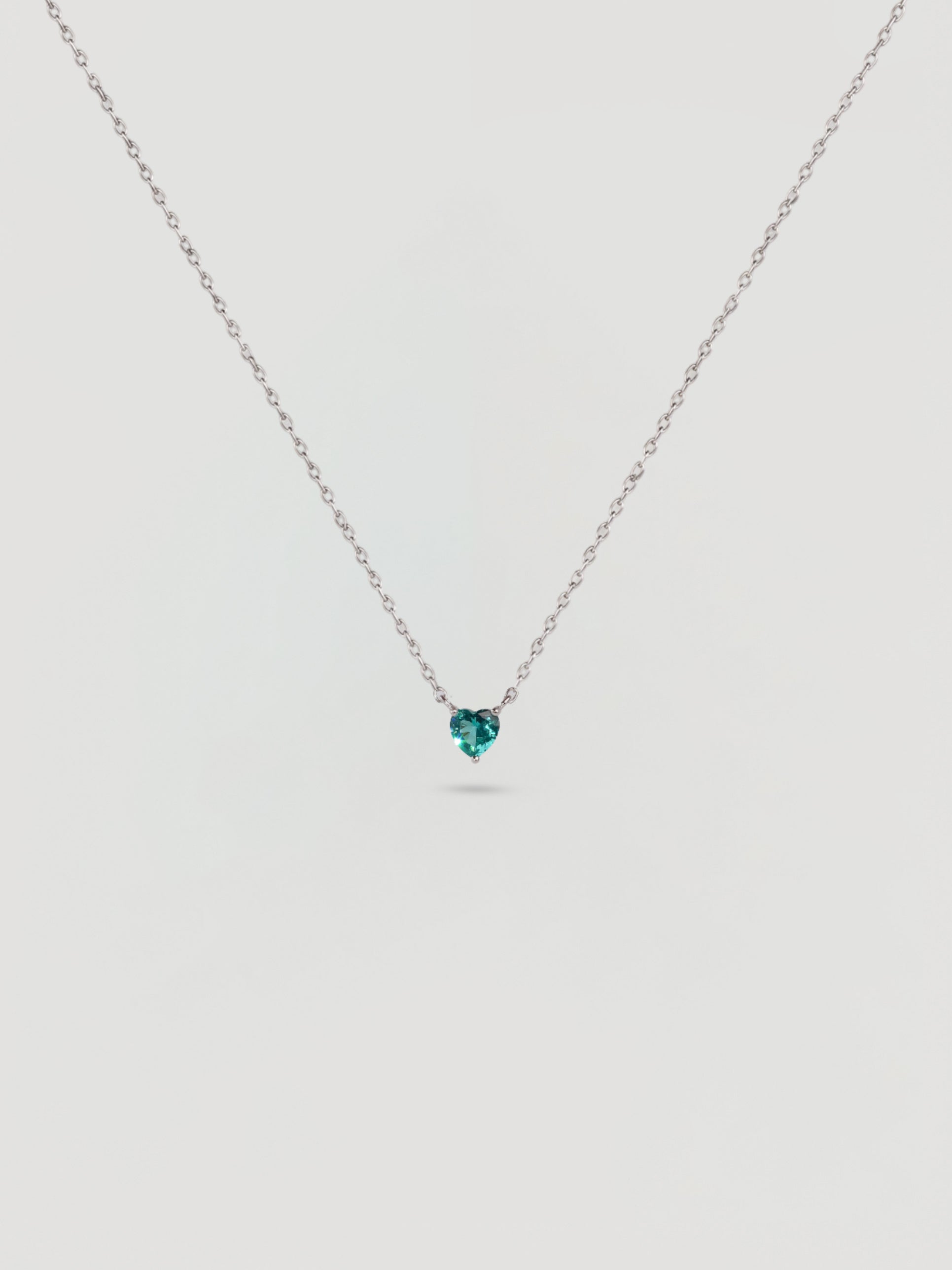 Dainty Silver Green Heart Crystal Necklace