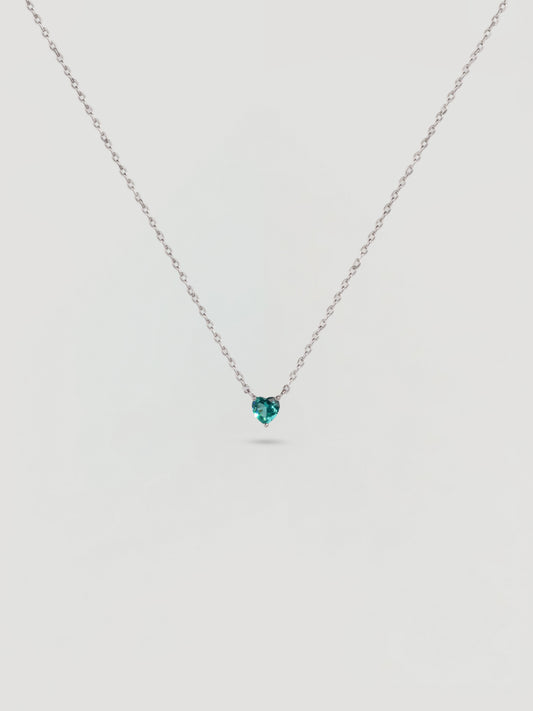 Dainty Silver Green Heart Crystal Necklace