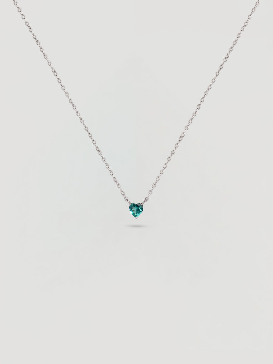 Dainty Silver Green Heart Crystal Necklace