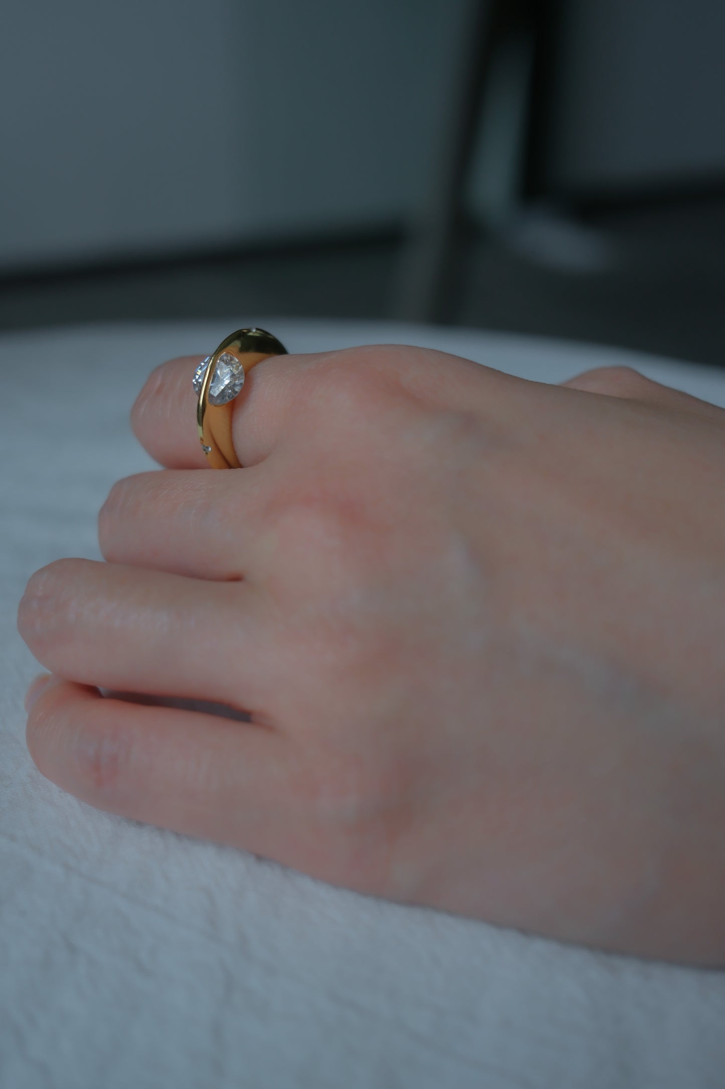 Solitaire Gold Round Crystal Bypass Ring
