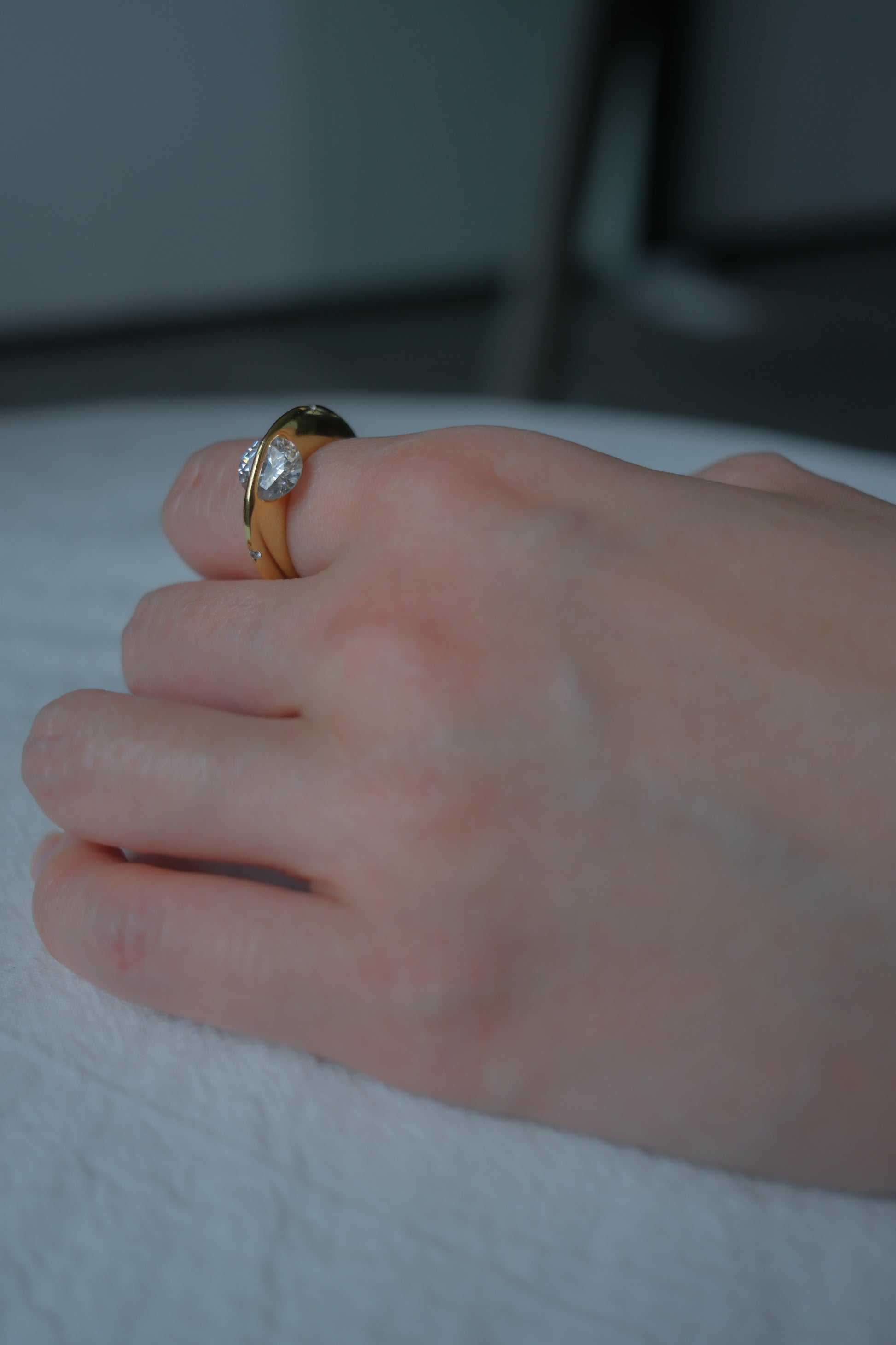 Solitaire Gold Round Crystal Bypass Ring