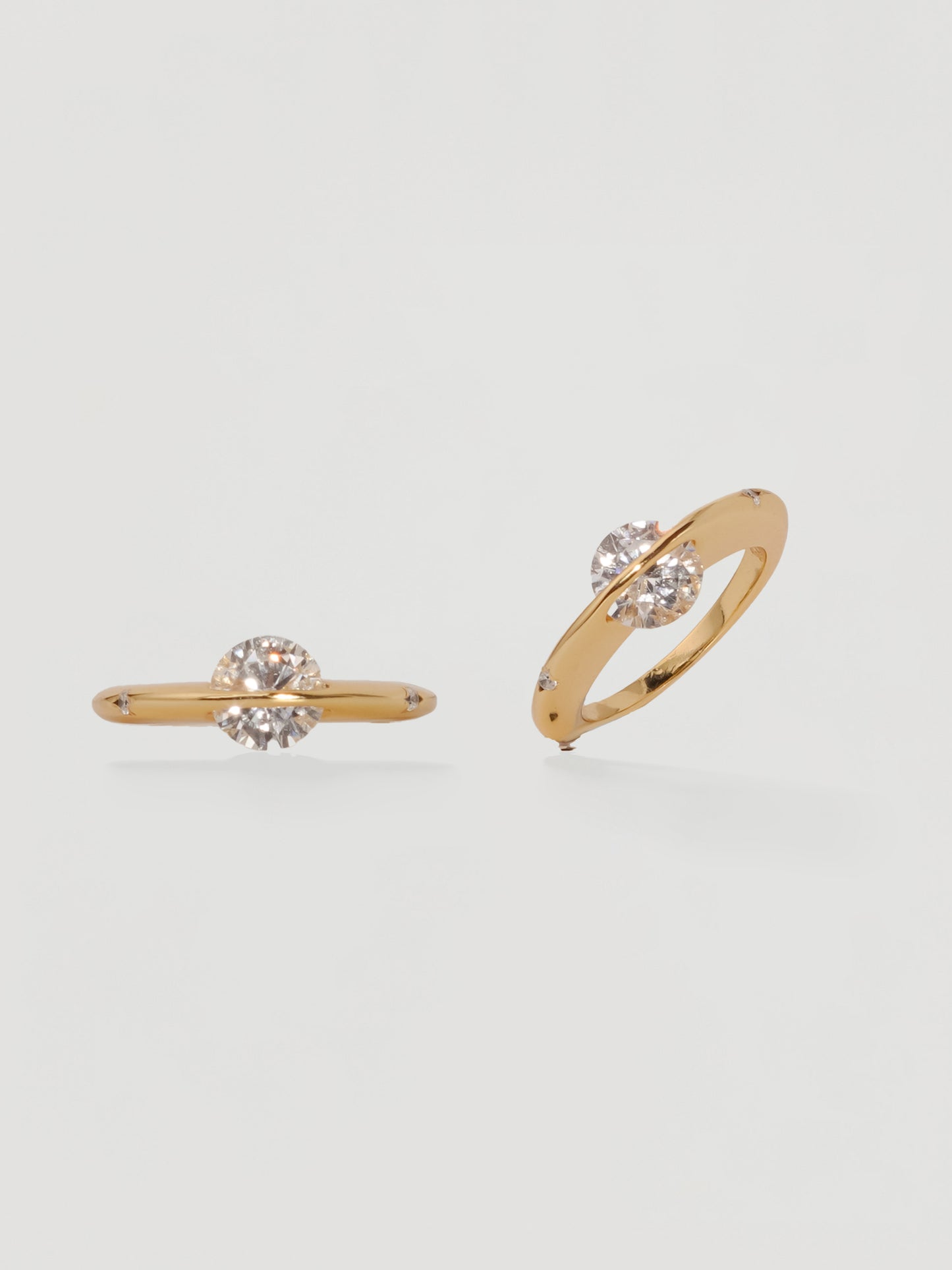 Solitaire Gold Round Crystal Bypass Ring