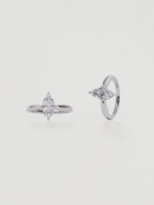 Classic Silver Marquise Crystal Solitaire Ring
