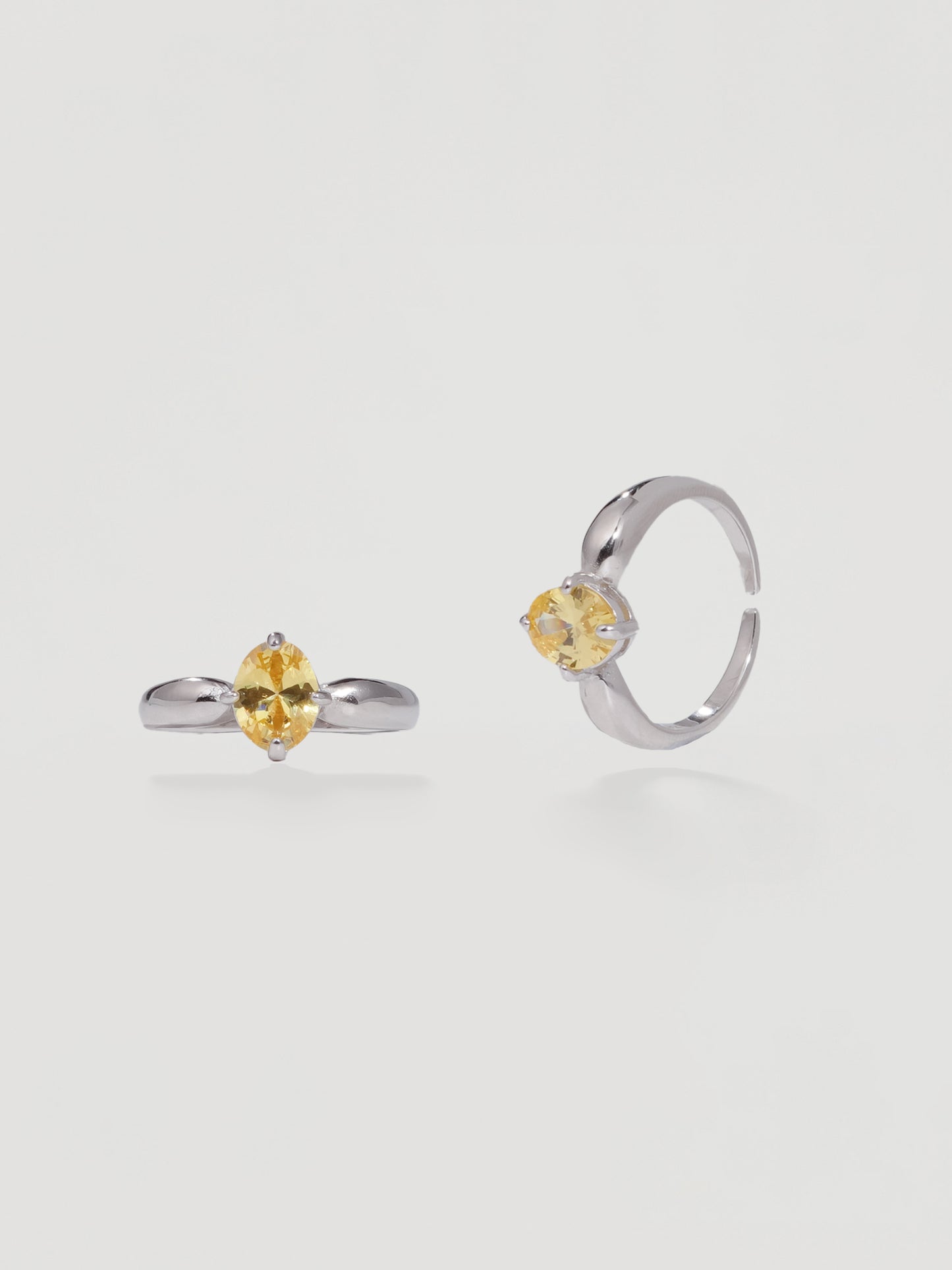 Sunlit Yellow Oval Crystal Solitaire Ring