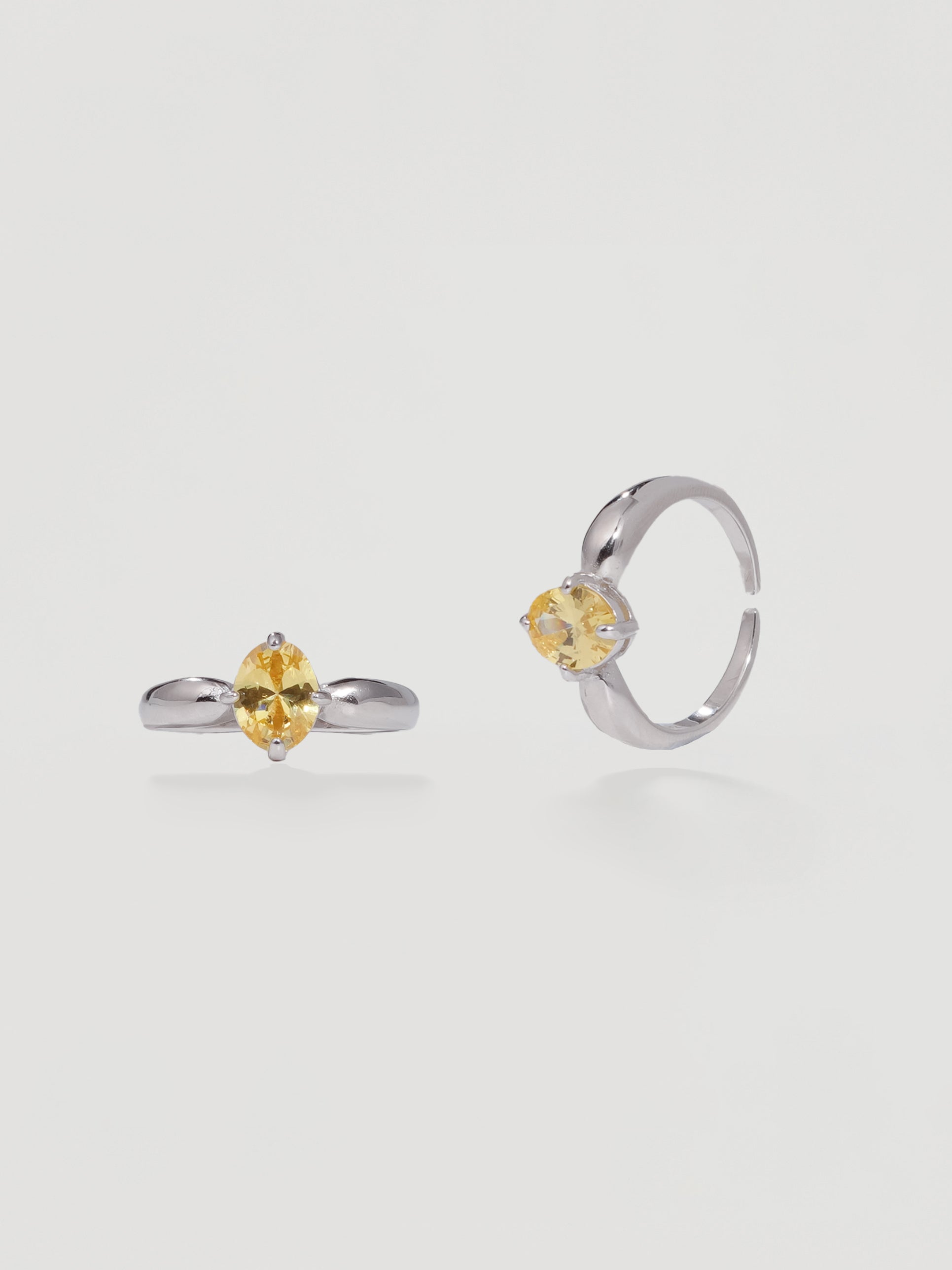 Sunlit Yellow Oval Crystal Solitaire Ring