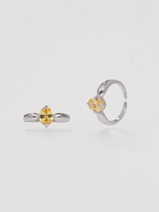 Sunlit Yellow Oval Crystal Solitaire Ring