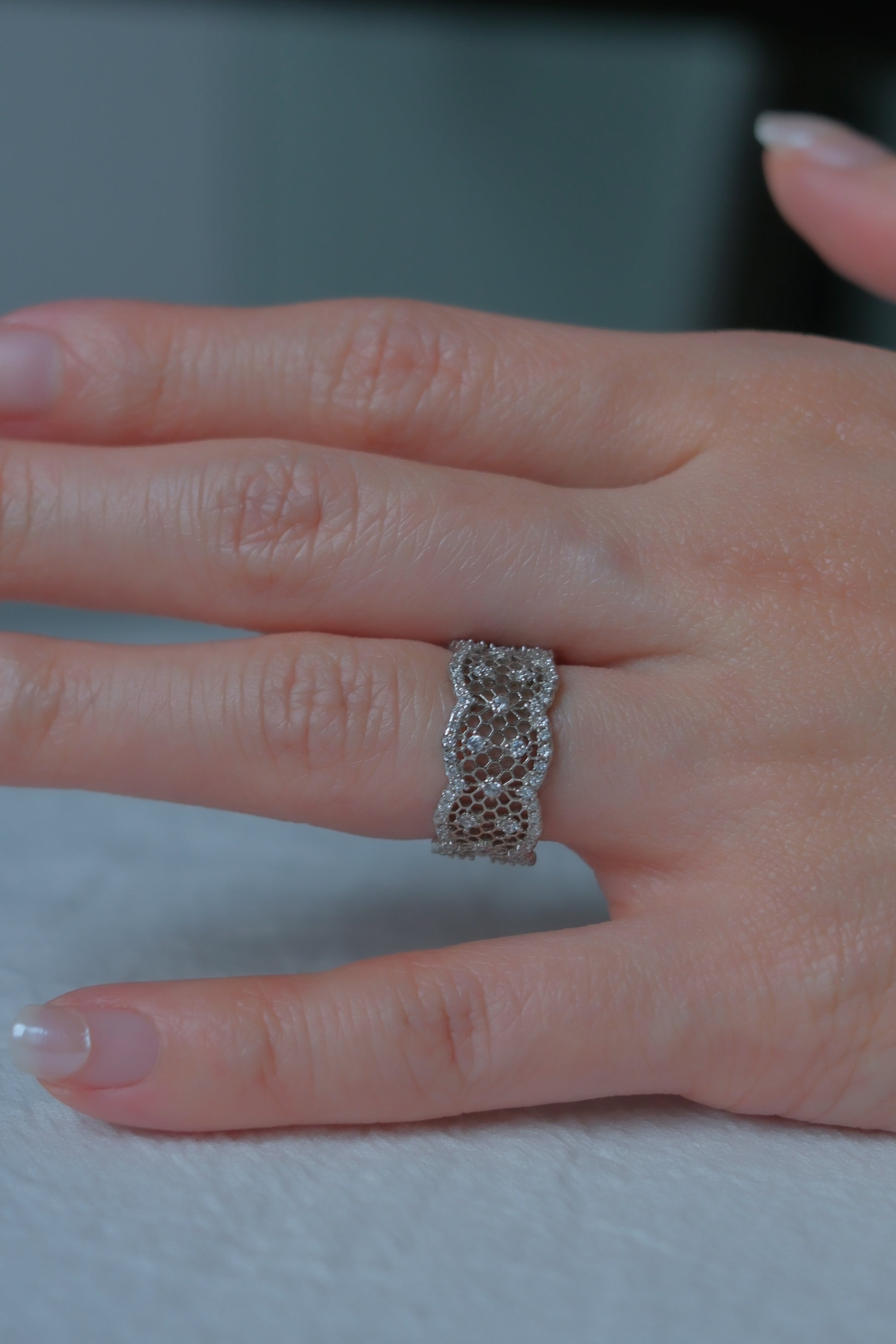 Vintage Silver Lace Pavé Band Ring