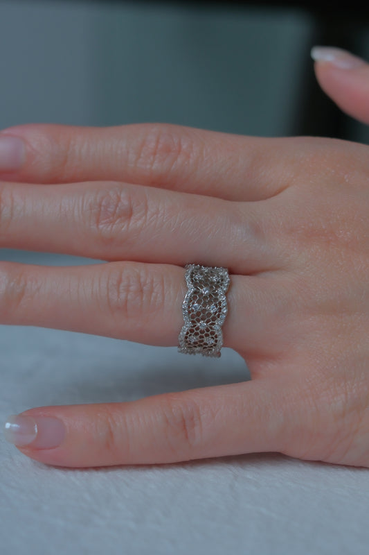 Vintage Silver Lace Pavé Band Ring