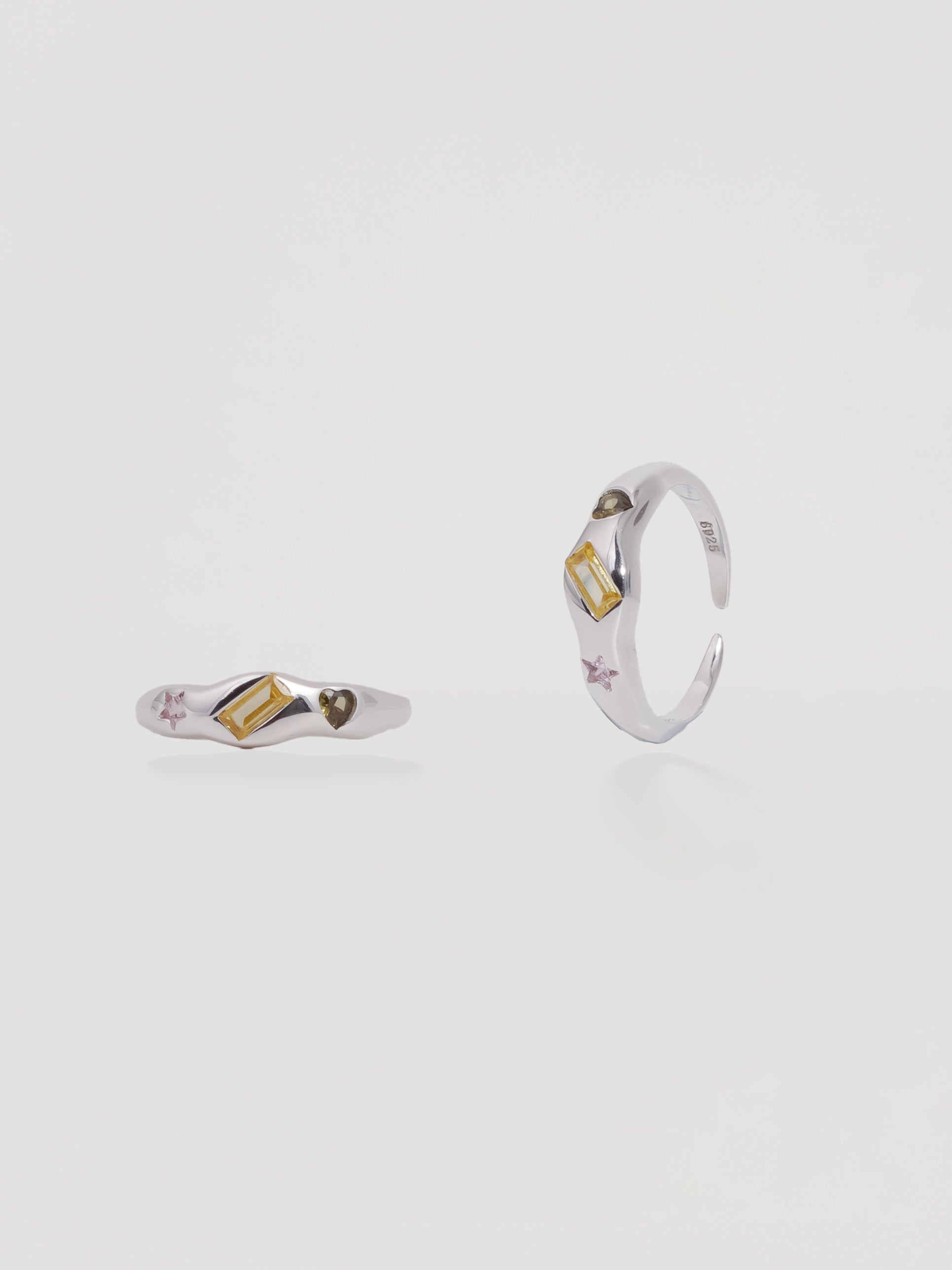 Whimsical Silver Multi-Gem Celestial Ring
