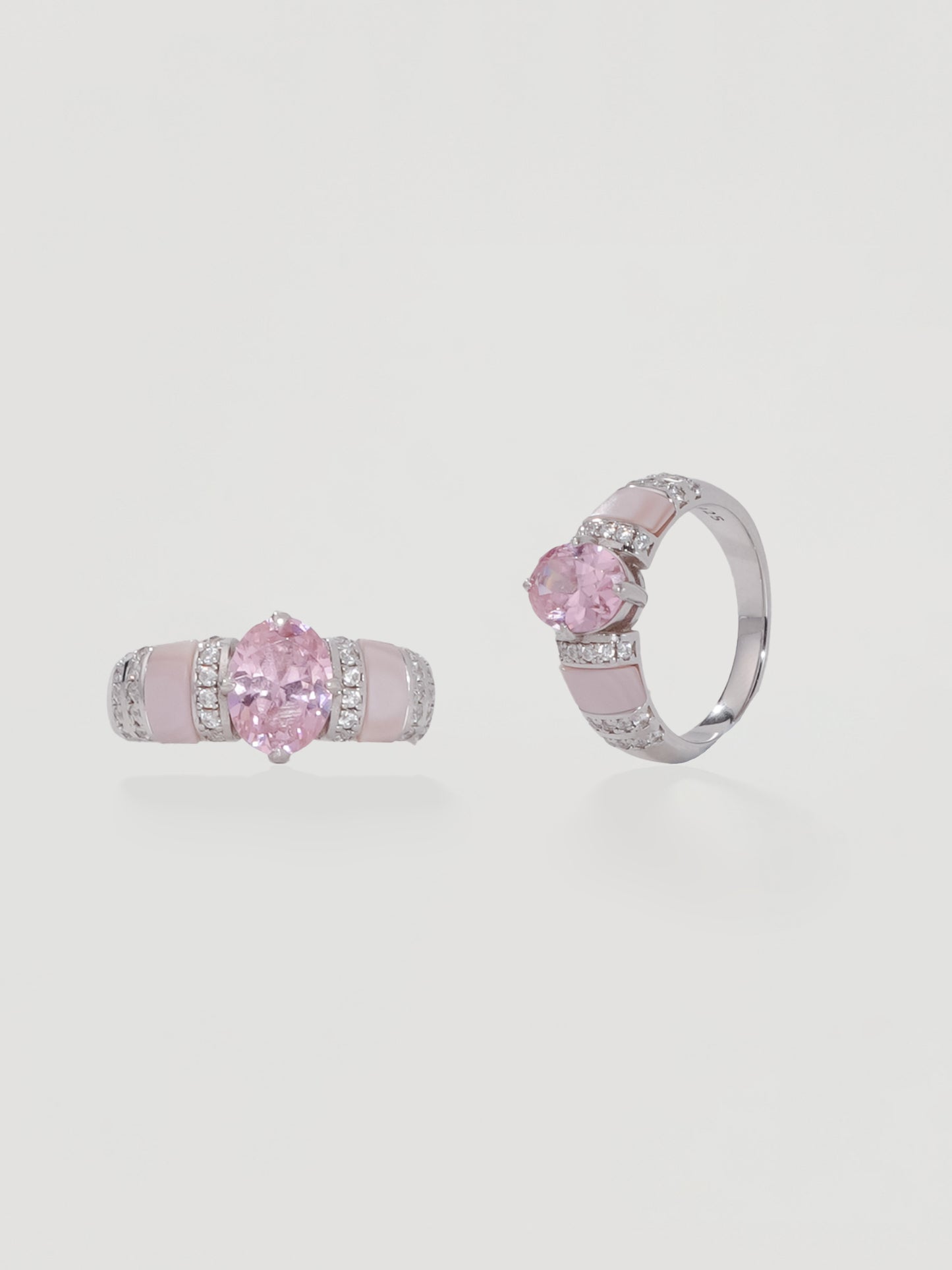 Romantic Pink Oval Crystal & Enamel Ring