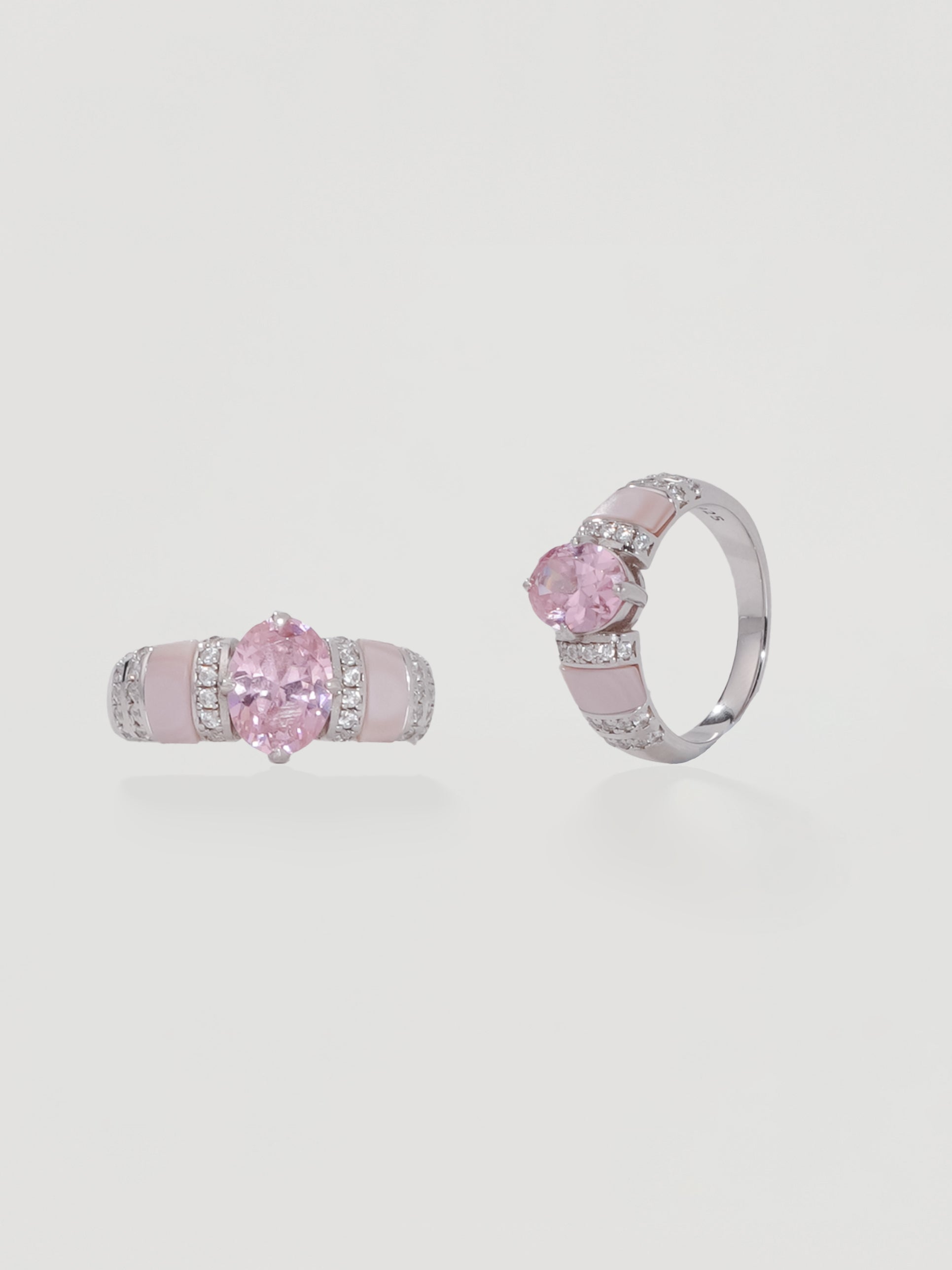 Romantic Pink Oval Crystal & Enamel Ring