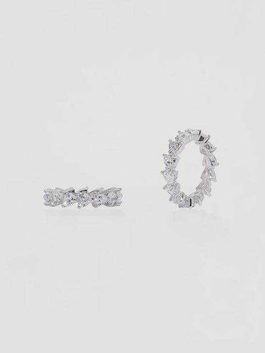 Sparkling Silver Heart Crystal Eternity Ring