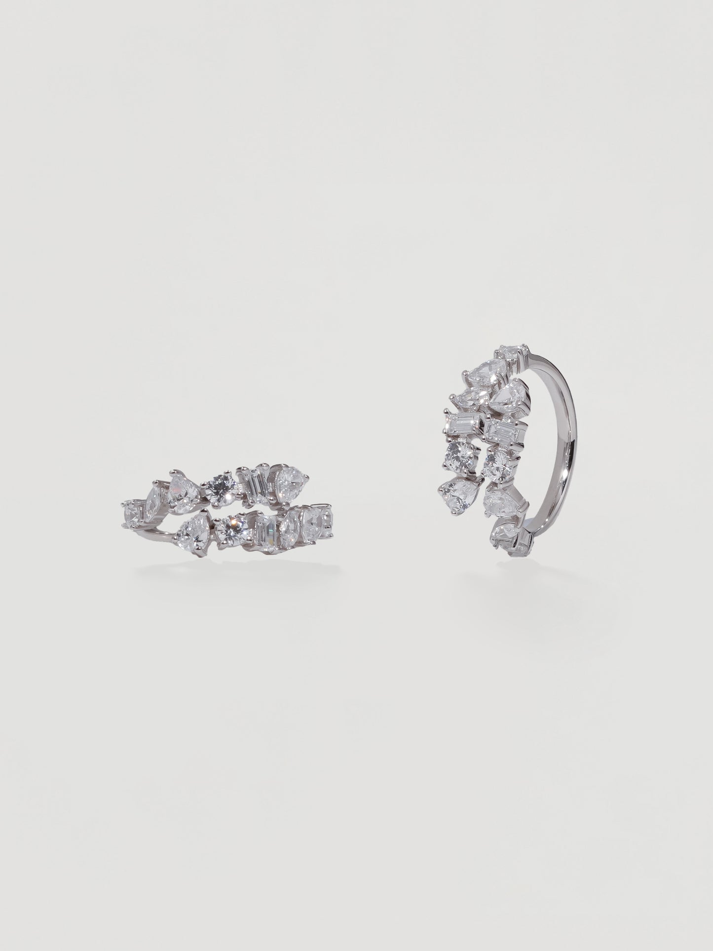 Statement Silver Mixed-Cut Crystal Wrap Ring