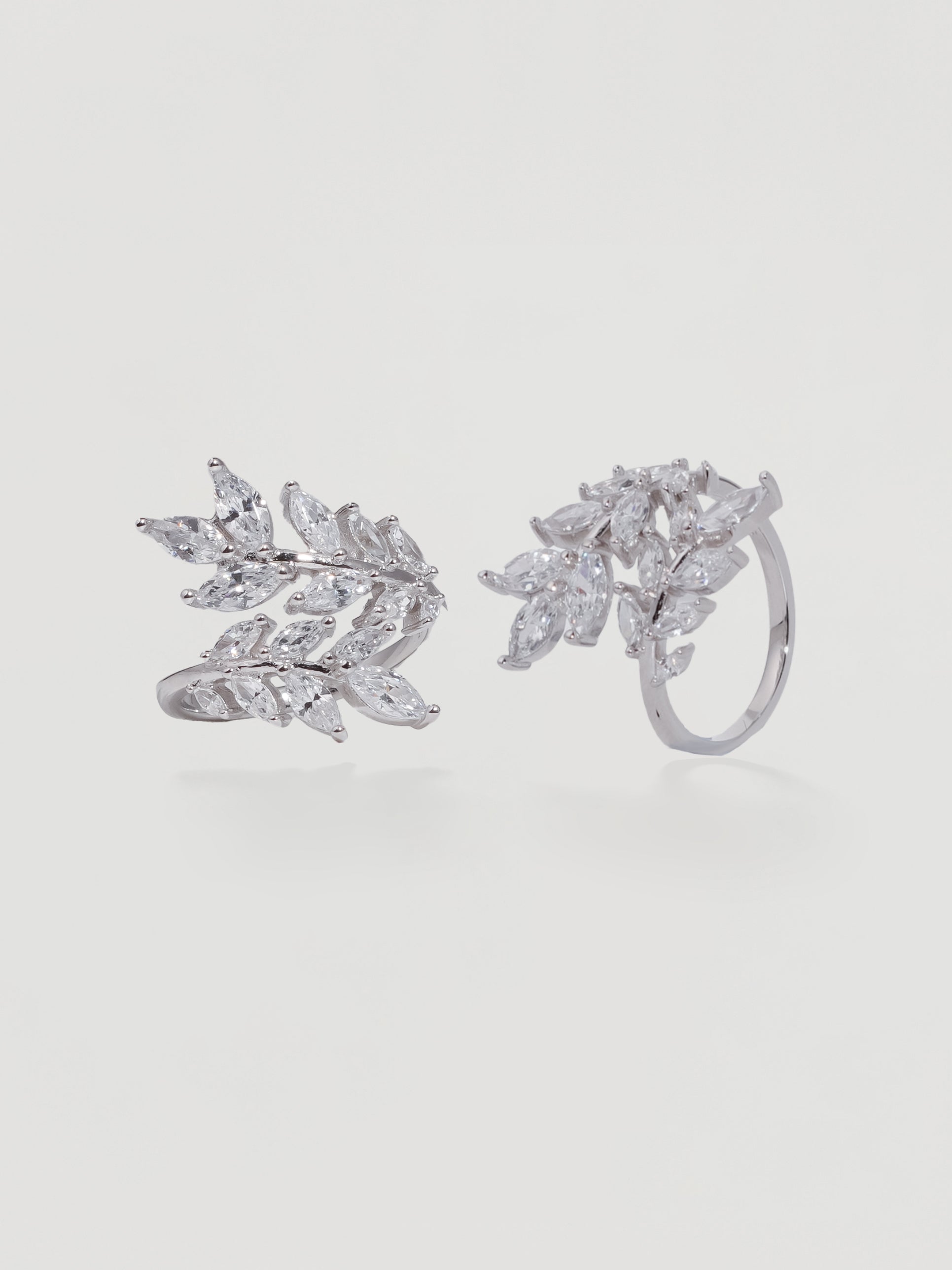 Ethereal Silver Crystal Laurel Vine Ring