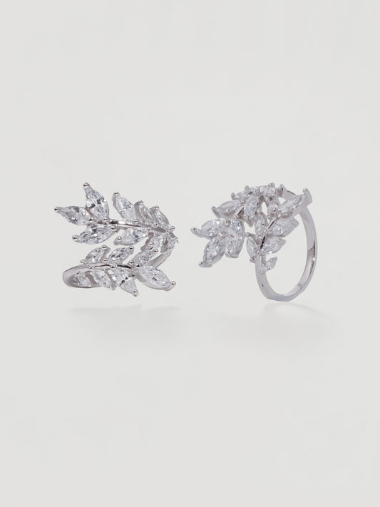 Ethereal Silver Crystal Laurel Vine Ring